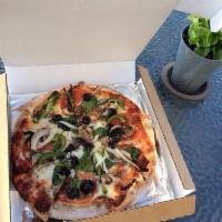 Veggie Pizza · Mushrooms, onions, green peppers, spinach, black olives and tomato. Vegetarian.
