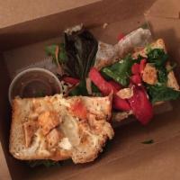 South Philly · Roasted Chicken, Roasted Peppers, Fresh Spinach, Fresh Mozzarella, Garlic Spread