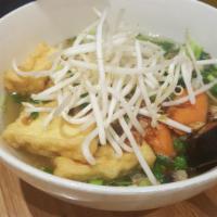 Vegetarian Pho · Richly seasoned 100% vegetable stock ladled over rice noodles fresh and fried tofu, vegetabl...