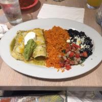 Enchiladas · Chicken, veggie, chorizo or wagyu skirt steak for an additional charge, with corn tortillas,...