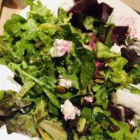 Beet Salad · Mixed greens, goat cheese, roasted beets, pepitas