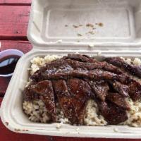 Spicy Ginger Beef · Charbroiled marinated beef sirloin. Gluten-free.
