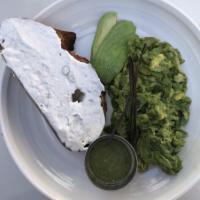 Organic Greens Scrambled Eggs · Kale, asparagus, green beans, avocado, labneh, toast and salsa verde.