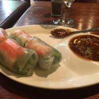 Fresh Basil Roll · Two pieces. Steamed rice paper skins wrapped with shrimp, thin noodle, basil, bean sprouts a...