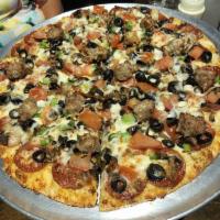 Creamy Garlic Vegetarian Pizza · Rich and creamy garlic sauce and mozzarella cheese with mushrooms, black olives, green onion...