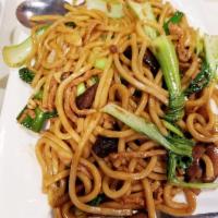 Fried Thick Noodle with Shredded Pork and Mushroom · 