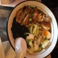 Duck Noodle Soup · Egg noodles in aromatic five- spice broth with Chinese broccoli, bean sprouts, scallions, ci...