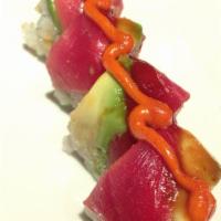 Redskins Roll · Raw. Spicy tuna, tempura flakes, tuna and avocado with eel sauce and spicy mayo.