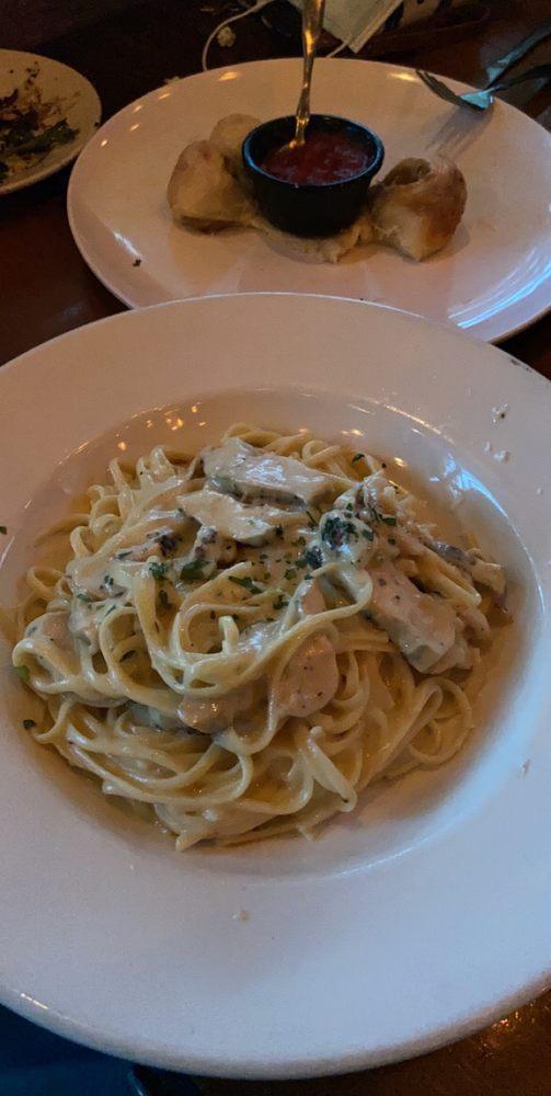 Chicken Alfredo · Grilled chicken breast, creamy Alfredo sauce, linguine pasta, topped with Italian parley. Substitute shrimp for an additional charge.