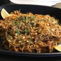 Pad Thai Noodles · Chicken, rice noodles, egg, bean sprouts, peanuts, cilantro, pad Thai sauce.