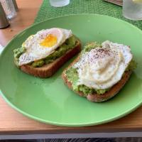 Avocado Toast · Avocado mash, multi-grain toast, fried eggs.