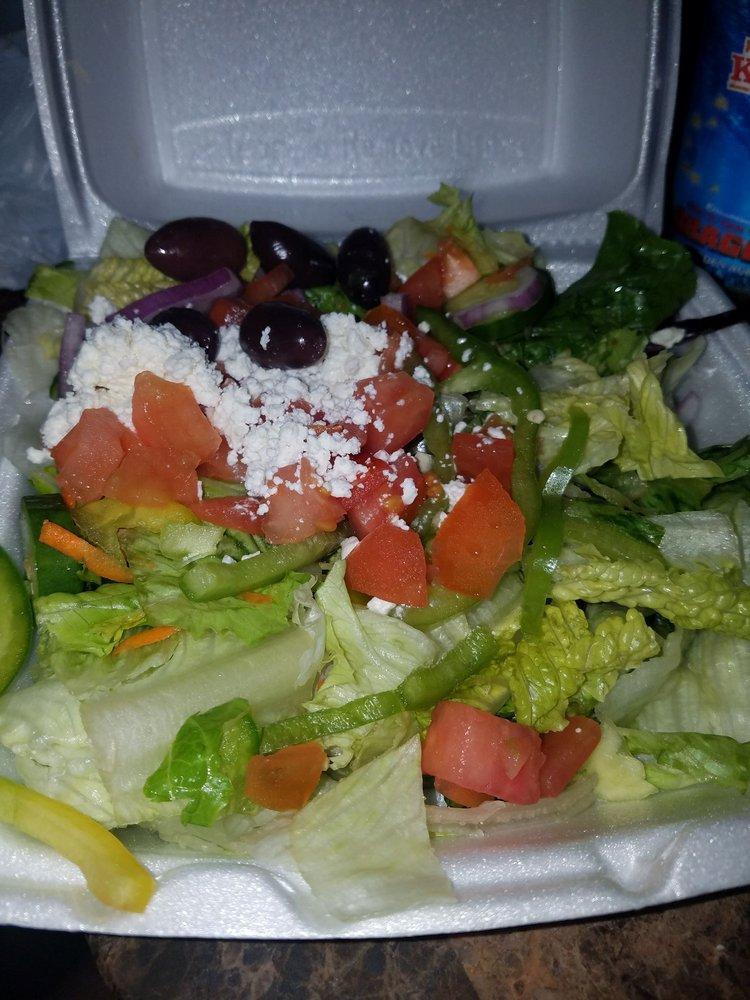 Regular Greek Salad · Choose from Small, Medium or Large (Large Serves 3-4). Salads come with lettuce, cucumber, onion, tomato, bell pepper, feta and olives. Dressing comes on the side when Togo. Choice of Pita Bread or Garlic Bread.