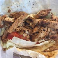 Chicken Pita Sandwich · Served with lettuce, tomatoes, onions, feta and Gyros Sauce on the side.
