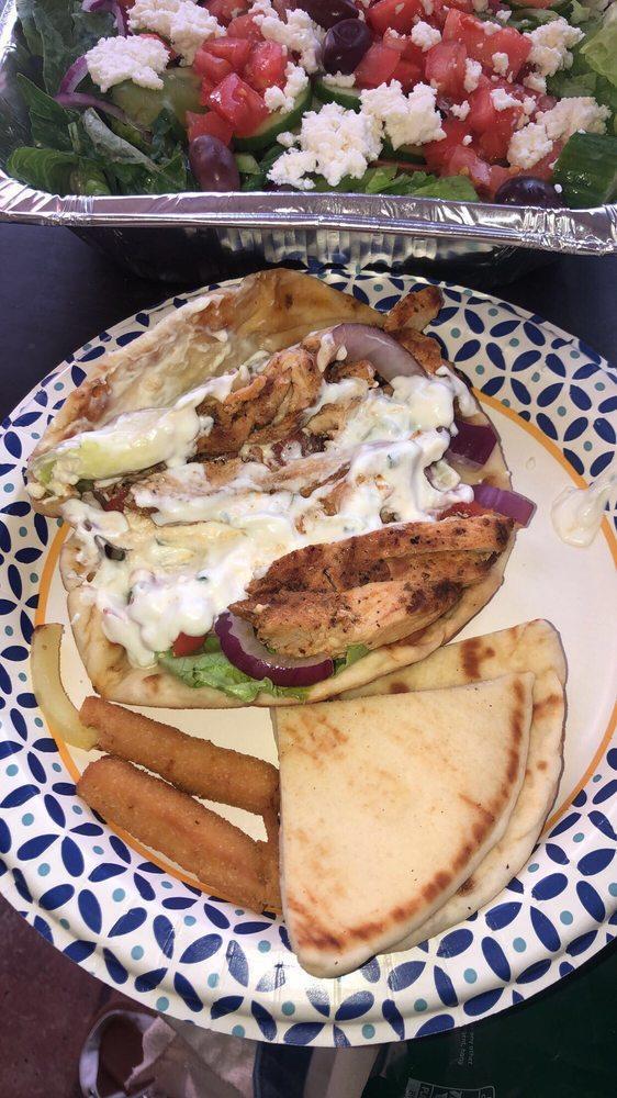 Whole Chicken with Large Salad Dinner · 1 Whole Chicken, 1 Large Greek Salad, 2 Large Side Orders and choice of 2 Pita Bread or Garlic Bread.  Served with 2 large sides. Serves 3-4.