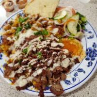 Combination Platter · Grilled Chicken & Grilled Gyros , Salad, Rice, Salata, Hummus, Pita bread, Tzatziki Sauce, T...