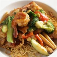 Crispy Pan Fried Noodle · Hot and spicy. Thin wonton noodle.