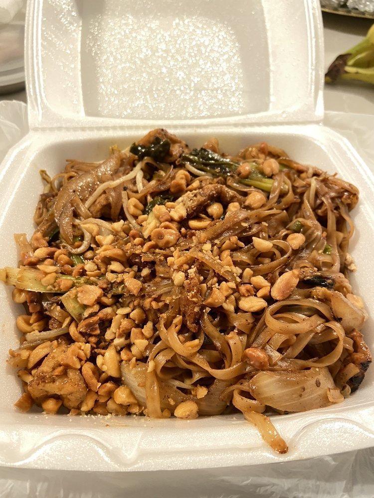 Pad Thai · Fresh rice noodles, egg, bean sprouts, sweet onion, scallion, crushed peanuts, cilantro and tamarind sauce. Gluten free.
