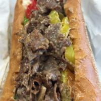 Loaded Bilmo Cheesesteak · Steak or chicken with melted Boar’s Head Brand White American Cheese, grilled onions, mushro...