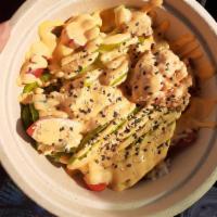 Volcano Bowl · Spicy, tuna-spicy, salmon, avocado, cucumber, jalapeno, tomato and sesame, and seed with spi...