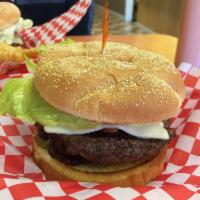 California Burger · Swiss, avocado, bacon, onion, lettuce, pickle, tomatoes with house sauce.