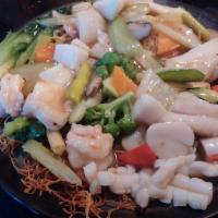 Pan-fried Noodle W/shrimp · 
