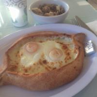 Ajarski Khachapuri · Feta cheese and eggs.