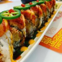 Mexican Roll · Shrimp tempura, spicy crab meat. Out: Spicy tuna and jalapeno.
