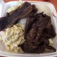 BBQ Beef · Regular includes 3 pieces of BBQ Beef, 2 scoops of rice, and 1 scoop of mac salad. 
Mini inc...