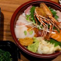 Chirashi Don · Combination sashimi over sushi rice. Comes with miso soup.