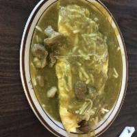 Chile Verde Omelette · Green chili with chunks of pork meat.