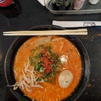 Spicy Miso Ramen · mild spicy miso with pork broth ＆ thicker egg noodles.
*already includes KOTTERI flavor* can...