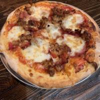 3 Little Pigs Pizza · Prosciutto, sausage, bacon and mozzarella.