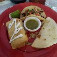 Chimichanga, Taco and Quesadilla Combo Platter · 