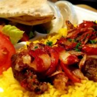 Mixed Kofta Kebab Entree · Chicken and beef. Ground meat with spices and herbs. Served with garlic sauce.