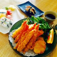 Tempura · Shrimp and mixed vegetables. Served with miso soup, salad and rice.