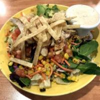 Southwest Salad · Grilled chicken, Southwest veggies, corn, avocado, tomato and tortilla strips, with chipotle...