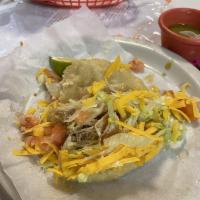 Puffy Taco Plate · 2 puffy tacos filled with picadillo or shredded chicken breast, lettuce, tomato and cheese. ...