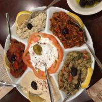 Istanbul Mix Appetizers · Combination mezzes (5) - baba ganoush,ezme, hummus,eggplant salad and lebni.