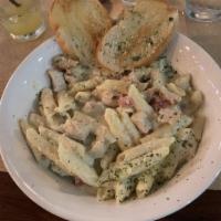 Pasta Bienville · Grilled chicken breast tossed with Mimi’s cream sauce, house seasonings, and penne pasta. No...