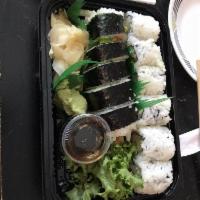 Shrimp Tempura Roll · 5 pieces. Shrimp tempura, avocado, cucumber and masago, topped with eel sauce.