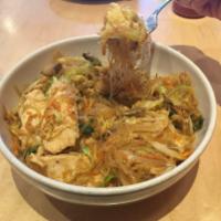 Pad Woon Sen · AKA Phuket Woon Sen. 
Savory thai brown sauce, glass noodle, cabbage, scallion, carrot, bean...