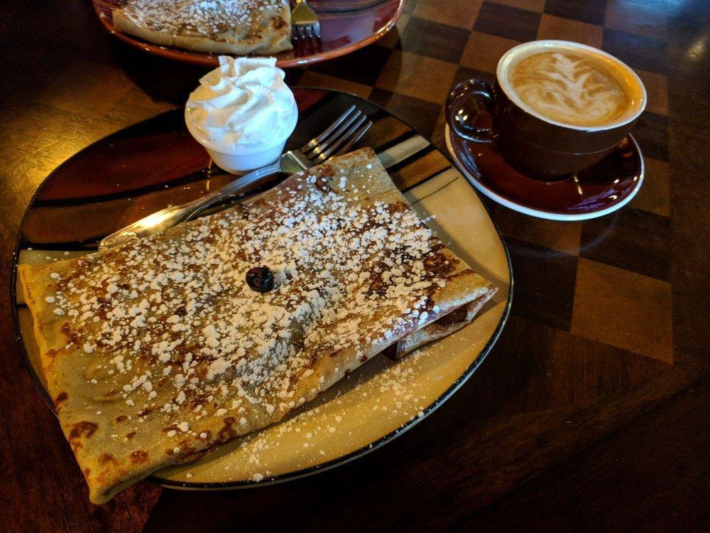 Mixed Berries Crepe · Blueberries, blackberries, ＆ raspberries with a dulce de leche sauce topped with powdered sugar.