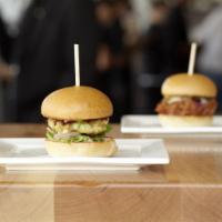 Hot Chick Slider · Fresh all-natural ground chicken spiked with Serrano chili, lime and green tomatillo, Serran...