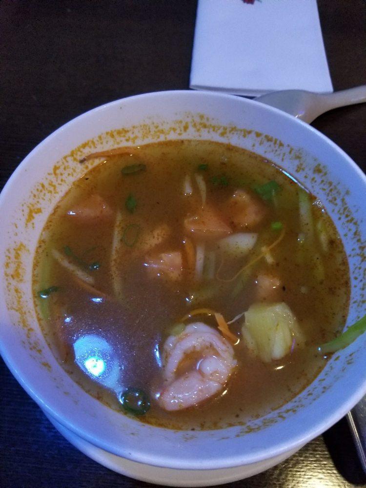 Tom Yum Soup · Choice of shrimp or chicken with mushroom, tomato in lemongrass broth. Spicy.