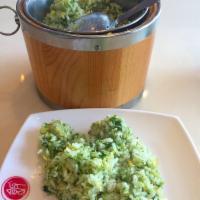 Green Scallion Sauce and Spinach Egg Fried Rice · 