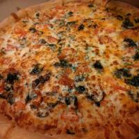 White Pizza · Our fresh dough basted with a touch of oil, sprinkled lightly with garlic, topped with a spe...