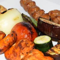 Paleo Plate · Choice of 2 meat skewers and 1 grilled veggie skewer (zucchini, tomato, onion, eggplant, ana...