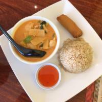 Red Curry · Cooked with bamboo shoots, bell pepper, zucchini, chili in red curry. Not served with rice.