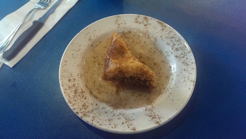 Baklava · Phyllo walnuts and cinnamon topped with honey syrup.