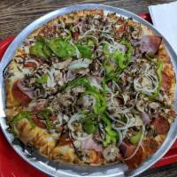 Company Special Pizza · Pepperoni, ham, mushroom, black olive, onion and green pepper.